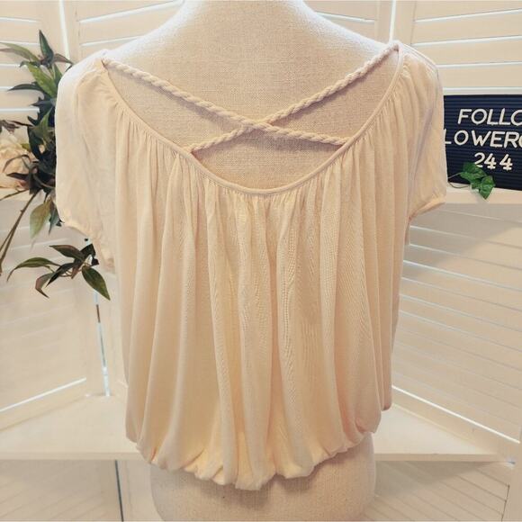 FREE PEOPLE SIZE SMALL ROPE TRIM BEIGE DRAPE BLOUSE - Picture 4 of 7